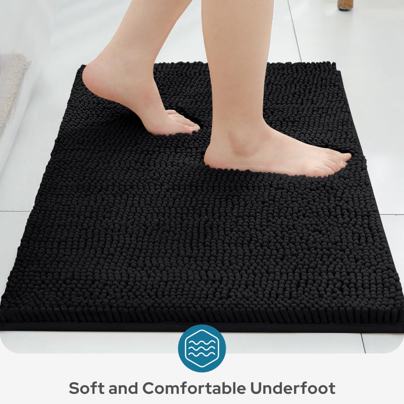 BYSURE Black Bathroom Rugs Sets 3 Piece Non Slip Extra Absorbent Plush Chenille Soft Washable Bath Mats - Image 4
